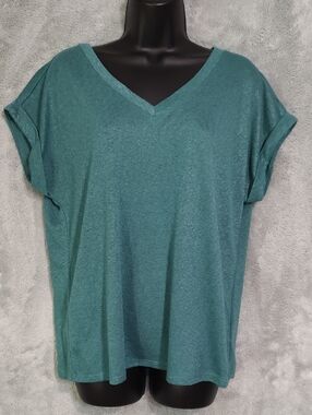 bobeau Teal V-Neck Short Sleeve Tee